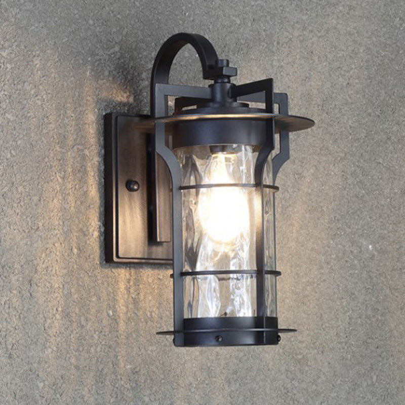 Country Cylinder Wall Light Sconce 1 Bulb Clear Water Glass Wall Mount Lamp Fixture in Black for Corner Clearhalo 'Wall Lamps & Sconces' 'Wall Lights' Lighting' 728803