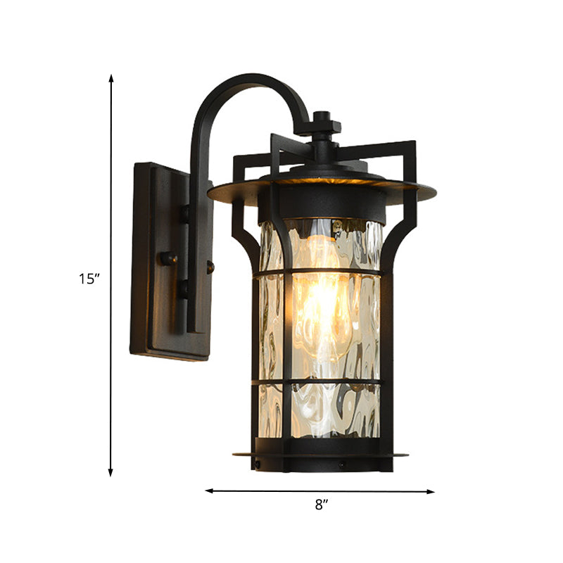 Country Cylinder Wall Light Sconce 1 Bulb Clear Water Glass Wall Mount Lamp Fixture in Black for Corner Clearhalo 'Wall Lamps & Sconces' 'Wall Lights' Lighting' 728806