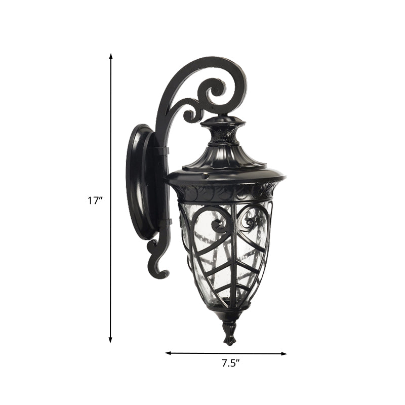 Black 1 Light Wall Sconce Lamp Rustic Clear Seeded Glass Pinecone Wall Lighting Ideas Clearhalo 'Wall Lamps & Sconces' 'Wall Lights' Lighting' 728811