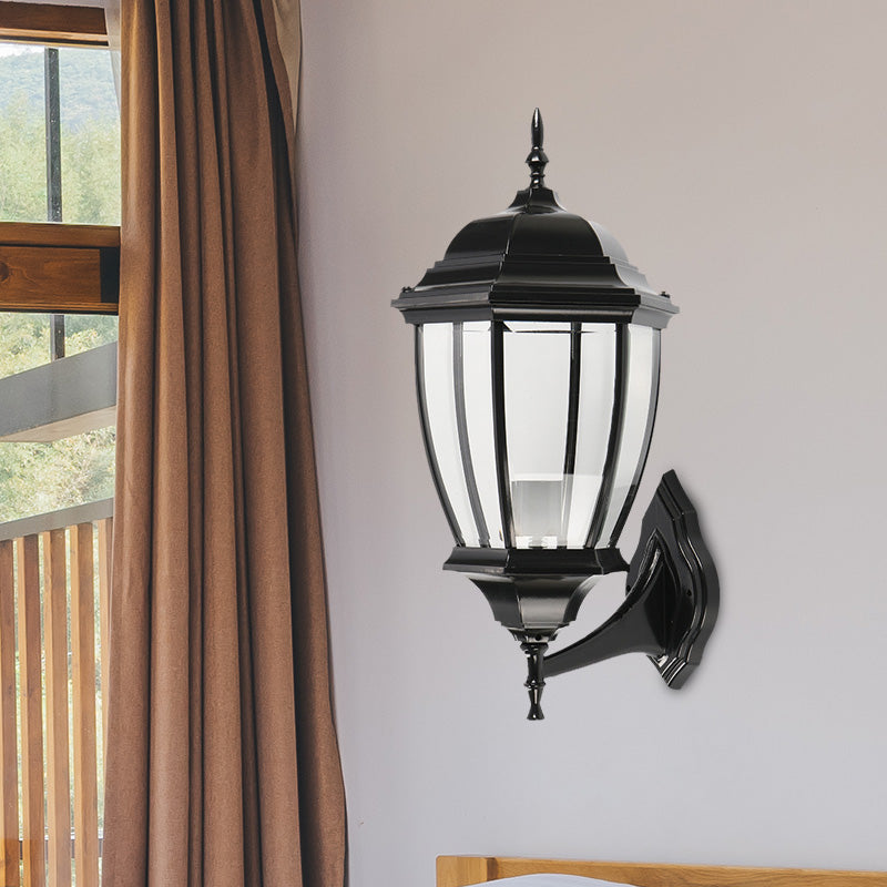 Clear Glass Urn Shape Wall Lighting Ideas Country 1 Bulb Courtyard Sconce Lamp Fixture in Black Clearhalo 'Wall Lamps & Sconces' 'Wall Lights' Lighting' 728818