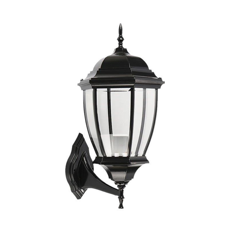 Clear Glass Urn Shape Wall Lighting Ideas Country 1 Bulb Courtyard Sconce Lamp Fixture in Black Clearhalo 'Wall Lamps & Sconces' 'Wall Lights' Lighting' 728819