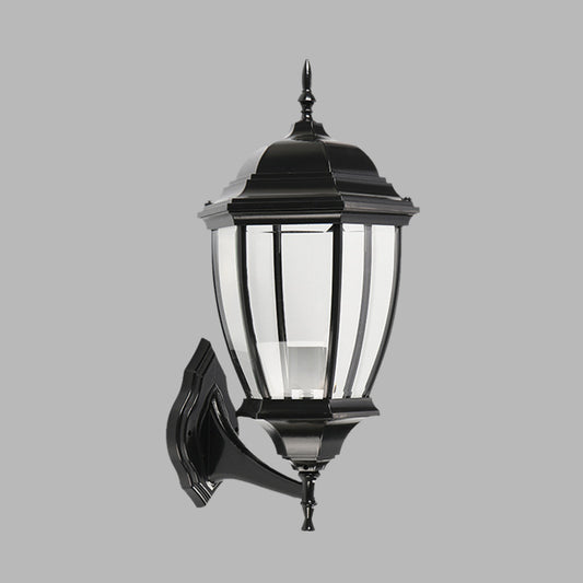 Clear Glass Urn Shape Wall Lighting Ideas Country 1 Bulb Courtyard Sconce Lamp Fixture in Black Clearhalo 'Wall Lamps & Sconces' 'Wall Lights' Lighting' 728820