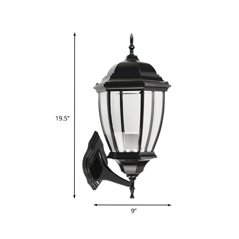 Clear Glass Urn Shape Wall Lighting Ideas Country 1 Bulb Courtyard Sconce Lamp Fixture in Black Clearhalo 'Wall Lamps & Sconces' 'Wall Lights' Lighting' 728821