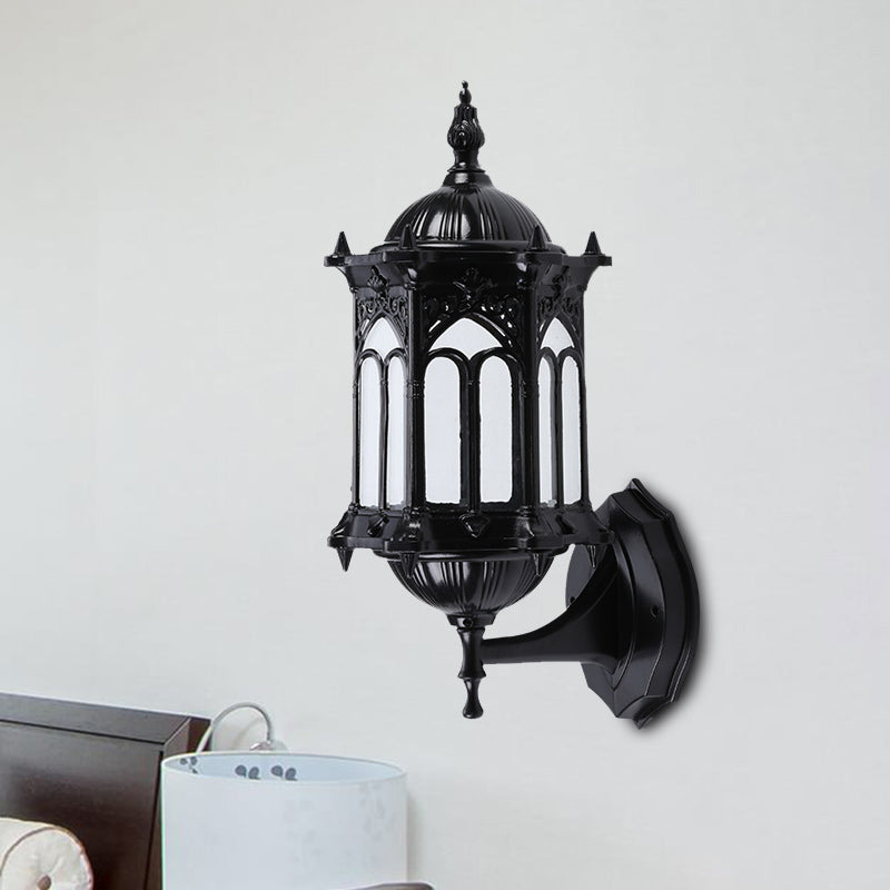 1-Bulb Pavilion Wall Light Rustic Black/Brass Aluminum Wall Sconce Lamp with Clear Glass Shade Black Clearhalo 'Wall Lamps & Sconces' 'Wall Lights' Lighting' 728822