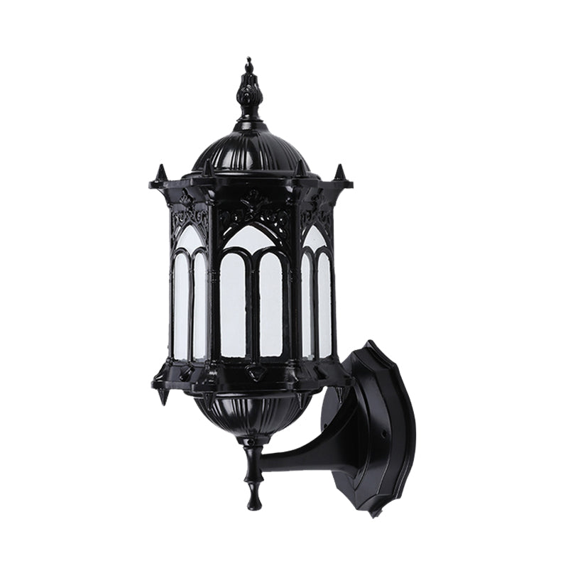 1-Bulb Pavilion Wall Light Rustic Black/Brass Aluminum Wall Sconce Lamp with Clear Glass Shade Clearhalo 'Wall Lamps & Sconces' 'Wall Lights' Lighting' 728824