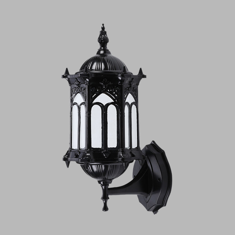 1-Bulb Pavilion Wall Light Rustic Black/Brass Aluminum Wall Sconce Lamp with Clear Glass Shade Clearhalo 'Wall Lamps & Sconces' 'Wall Lights' Lighting' 728825