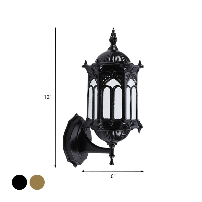 1-Bulb Pavilion Wall Light Rustic Black/Brass Aluminum Wall Sconce Lamp with Clear Glass Shade Clearhalo 'Wall Lamps & Sconces' 'Wall Lights' Lighting' 728826