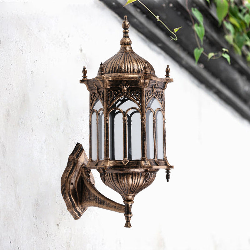 1-Bulb Pavilion Wall Light Rustic Black/Brass Aluminum Wall Sconce Lamp with Clear Glass Shade Brass Clearhalo 'Wall Lamps & Sconces' 'Wall Lights' Lighting' 728827