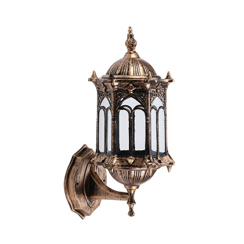 1-Bulb Pavilion Wall Light Rustic Black/Brass Aluminum Wall Sconce Lamp with Clear Glass Shade Clearhalo 'Wall Lamps & Sconces' 'Wall Lights' Lighting' 728829