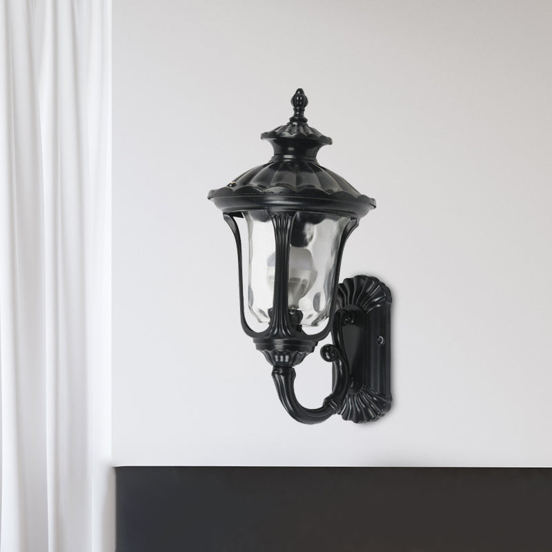 Rustic Urn Wall Light Sconce 1-Head Aluminum Wall Mount Lamp in Black/Bronze with Water Glass Shade for Corridor Clearhalo 'Wall Lamps & Sconces' 'Wall Lights' Lighting' 728831