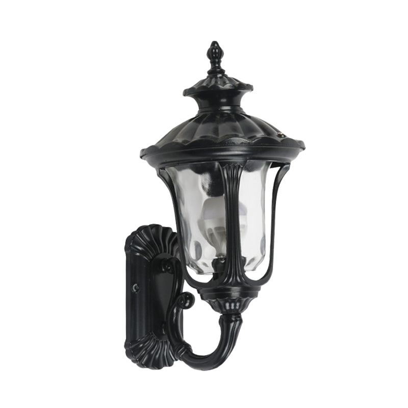 Rustic Urn Wall Light Sconce 1-Head Aluminum Wall Mount Lamp in Black/Bronze with Water Glass Shade for Corridor Clearhalo 'Wall Lamps & Sconces' 'Wall Lights' Lighting' 728832