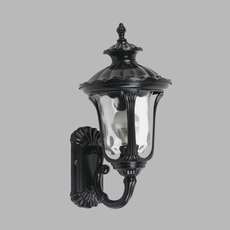 Rustic Urn Wall Light Sconce 1-Head Aluminum Wall Mount Lamp in Black/Bronze with Water Glass Shade for Corridor Clearhalo 'Wall Lamps & Sconces' 'Wall Lights' Lighting' 728833