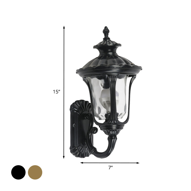 Rustic Urn Wall Light Sconce 1-Head Aluminum Wall Mount Lamp in Black/Bronze with Water Glass Shade for Corridor Clearhalo 'Wall Lamps & Sconces' 'Wall Lights' Lighting' 728834