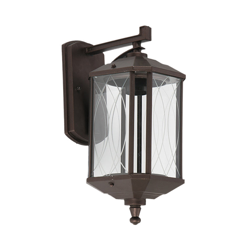 1-Head Cuboid Wall Mount Lighting Lodges Dark Coffee Clear Textured Glass Wall Sconce Lamp Clearhalo 'Wall Lamps & Sconces' 'Wall Lights' Lighting' 728845