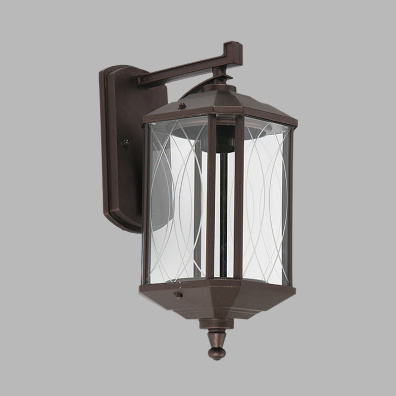 1-Head Cuboid Wall Mount Lighting Lodges Dark Coffee Clear Textured Glass Wall Sconce Lamp Clearhalo 'Wall Lamps & Sconces' 'Wall Lights' Lighting' 728846