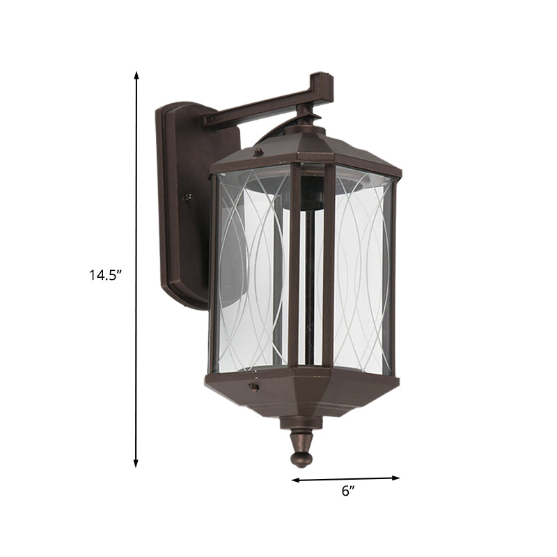 1-Head Cuboid Wall Mount Lighting Lodges Dark Coffee Clear Textured Glass Wall Sconce Lamp Clearhalo 'Wall Lamps & Sconces' 'Wall Lights' Lighting' 728847