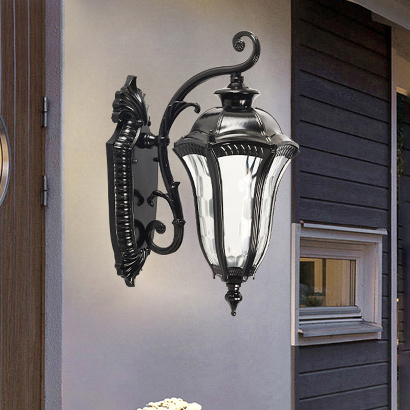 Black Finish Urn Sconce Lighting Farmhouse Clear Dimpled Glass 1 Head Outdoor Wall Lamp Fixture Black Clearhalo 'Wall Lamps & Sconces' 'Wall Lights' Lighting' 728863