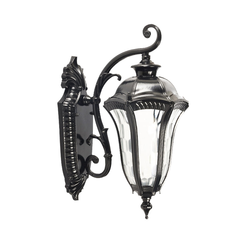 Black Finish Urn Sconce Lighting Farmhouse Clear Dimpled Glass 1 Head Outdoor Wall Lamp Fixture Clearhalo 'Wall Lamps & Sconces' 'Wall Lights' Lighting' 728865