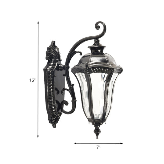 Black Finish Urn Sconce Lighting Farmhouse Clear Dimpled Glass 1 Head Outdoor Wall Lamp Fixture Clearhalo 'Wall Lamps & Sconces' 'Wall Lights' Lighting' 728867