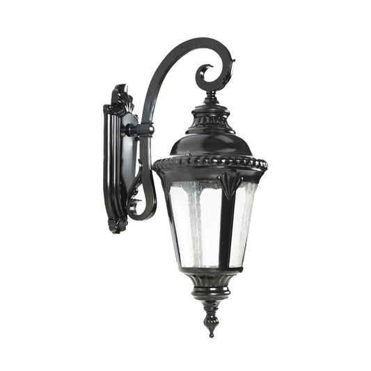 1-Light Sconce Rustic Courtyard Wall Lighting Ideas with Urn Clear Seeded Glass Shade in Black Clearhalo 'Wall Lamps & Sconces' 'Wall Lights' Lighting' 728870