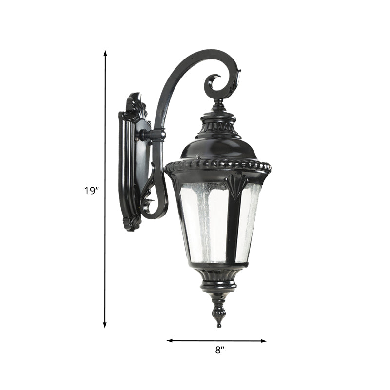 1-Light Sconce Rustic Courtyard Wall Lighting Ideas with Urn Clear Seeded Glass Shade in Black Clearhalo 'Wall Lamps & Sconces' 'Wall Lights' Lighting' 728872