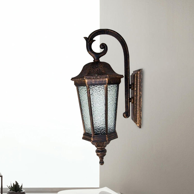 Rust Star Anise Wall Light Lodges Water Glass 1 Light Outdoor Wall Lamp with Tiger Stripe Design Clearhalo 'Wall Lamps & Sconces' 'Wall Lights' Lighting' 728874