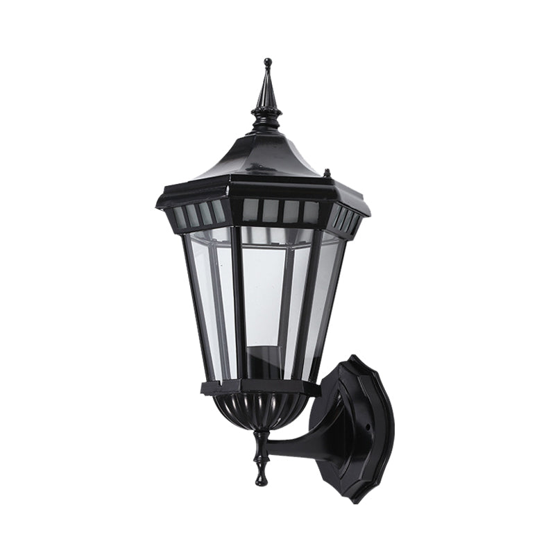 Black 1-Light Wall Sconce Light Rustic Clear Glass Pavilion Wall Mount Lamp for Courtyard Clearhalo 'Wall Lamps & Sconces' 'Wall Lights' Lighting' 728895