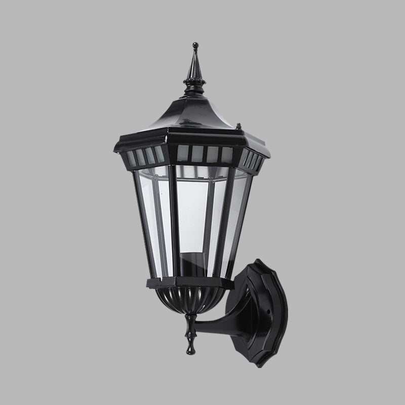 Black 1-Light Wall Sconce Light Rustic Clear Glass Pavilion Wall Mount Lamp for Courtyard Clearhalo 'Wall Lamps & Sconces' 'Wall Lights' Lighting' 728896