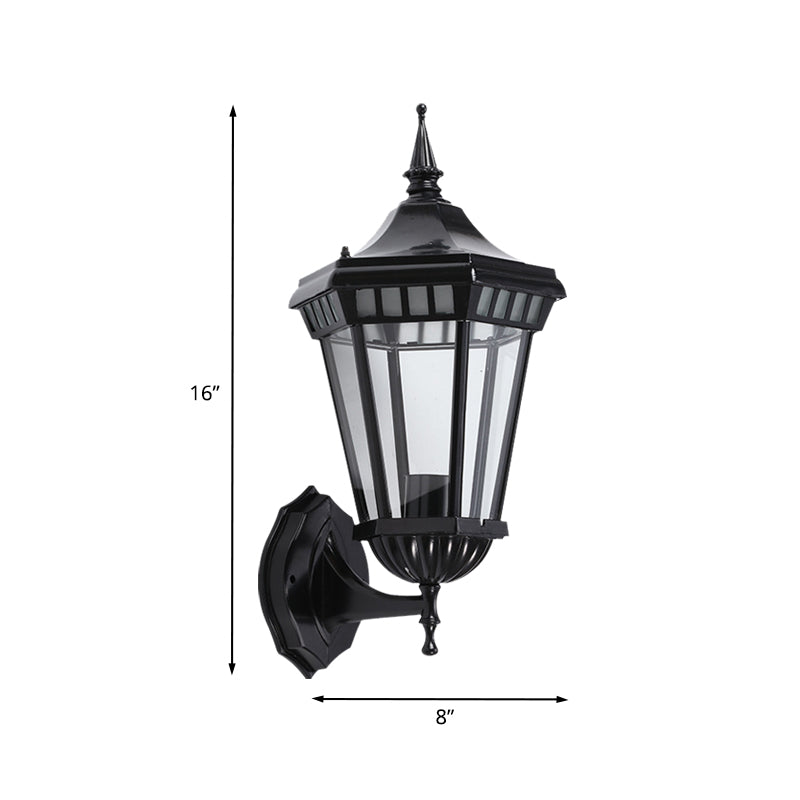 Black 1-Light Wall Sconce Light Rustic Clear Glass Pavilion Wall Mount Lamp for Courtyard Clearhalo 'Wall Lamps & Sconces' 'Wall Lights' Lighting' 728897