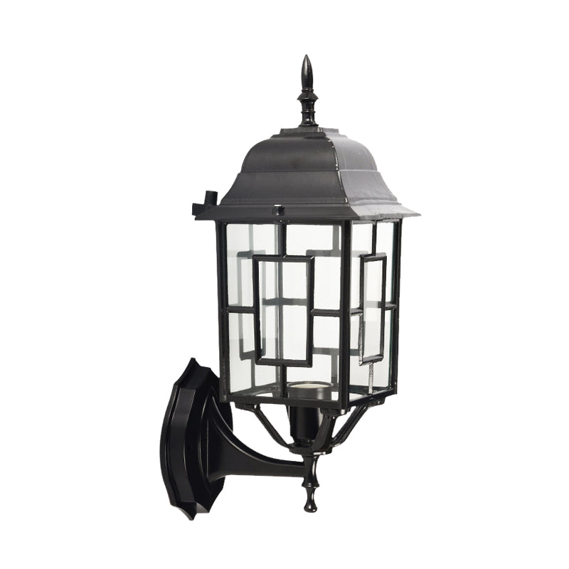 Metallic Pavilion Sconce Rustic 1 Head Garden Wall Lighting Ideas in Black with Clear Glass Shade Clearhalo 'Wall Lamps & Sconces' 'Wall Lights' Lighting' 728910