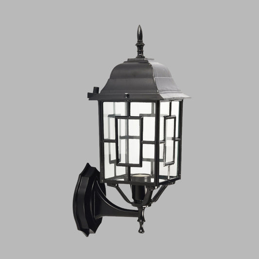 Metallic Pavilion Sconce Rustic 1 Head Garden Wall Lighting Ideas in Black with Clear Glass Shade Clearhalo 'Wall Lamps & Sconces' 'Wall Lights' Lighting' 728911