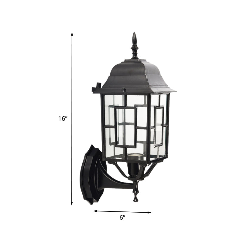 Metallic Pavilion Sconce Rustic 1 Head Garden Wall Lighting Ideas in Black with Clear Glass Shade Clearhalo 'Wall Lamps & Sconces' 'Wall Lights' Lighting' 728912