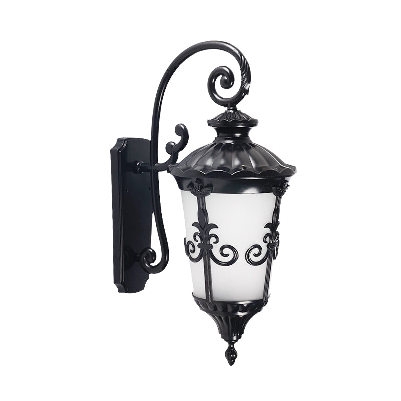 White Frosted Glass Urn Sconce Farmhouse 1 Light Balcony Wall Mounted Lamp in Black Clearhalo 'Wall Lamps & Sconces' 'Wall Lights' Lighting' 728915