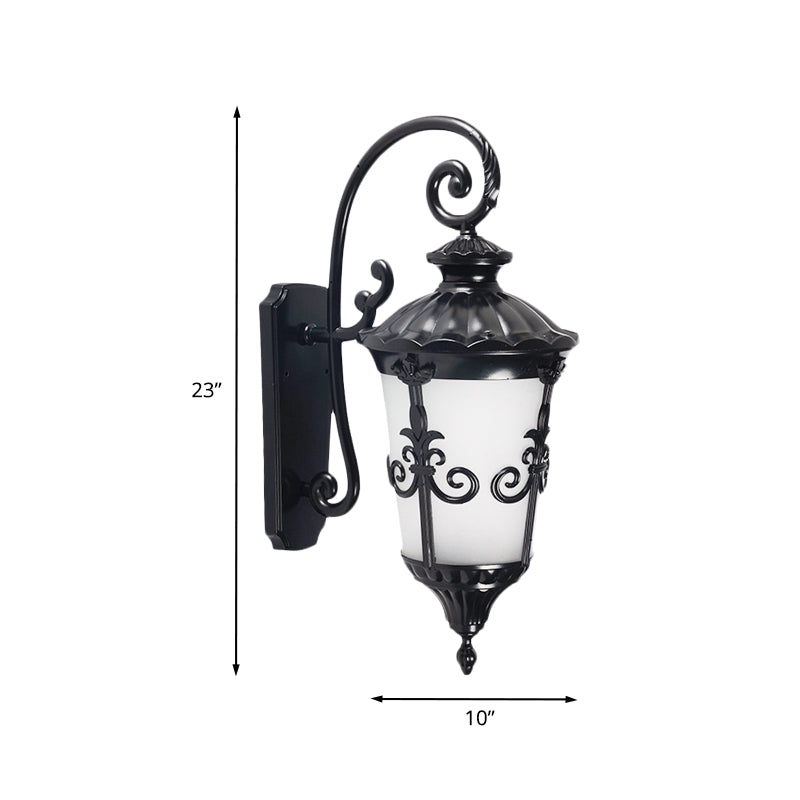 White Frosted Glass Urn Sconce Farmhouse 1 Light Balcony Wall Mounted Lamp in Black Clearhalo 'Wall Lamps & Sconces' 'Wall Lights' Lighting' 728917