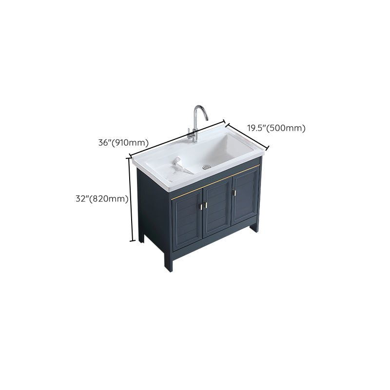 Grey Bath Vanity Freestanding Rectangular Single Sink Doors Metal Frame Vanity with Mirror Clearhalo 'Bathroom Remodel & Bathroom Fixtures' 'Bathroom Vanities' 'bathroom_vanities' 'Home Improvement' 'home_improvement' 'home_improvement_bathroom_vanities' 7289175