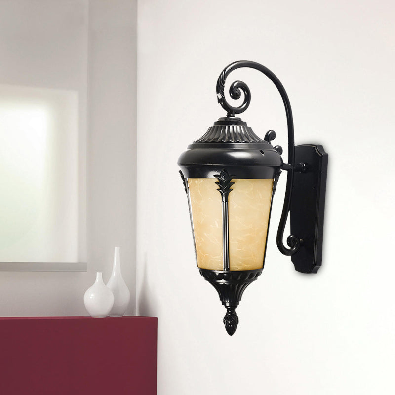 1 Bulb Tan Cracked Glass Sconce Lighting Country Black Urn Outdoor Wall Mount Lamp Clearhalo 'Wall Lamps & Sconces' 'Wall Lights' Lighting' 728924