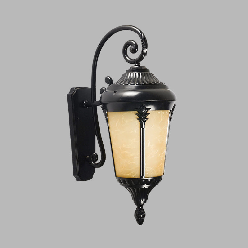 1 Bulb Tan Cracked Glass Sconce Lighting Country Black Urn Outdoor Wall Mount Lamp Clearhalo 'Wall Lamps & Sconces' 'Wall Lights' Lighting' 728926