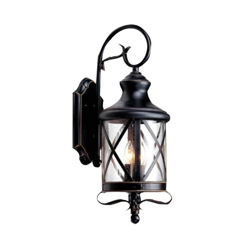 Black 1 Head Wall Light Fixture Rustic Clear Seeded Glass Jar Shape Wall Sconce Lamp for Garden Clearhalo 'Wall Lamps & Sconces' 'Wall Lights' Lighting' 728930