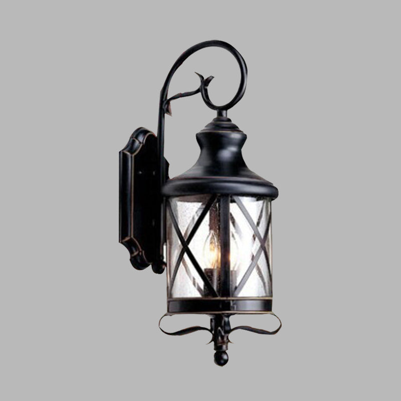 Black 1 Head Wall Light Fixture Rustic Clear Seeded Glass Jar Shape Wall Sconce Lamp for Garden Clearhalo 'Wall Lamps & Sconces' 'Wall Lights' Lighting' 728931