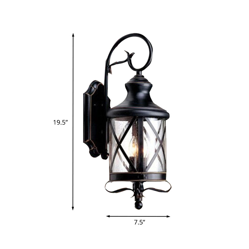 Black 1 Head Wall Light Fixture Rustic Clear Seeded Glass Jar Shape Wall Sconce Lamp for Garden Clearhalo 'Wall Lamps & Sconces' 'Wall Lights' Lighting' 728932