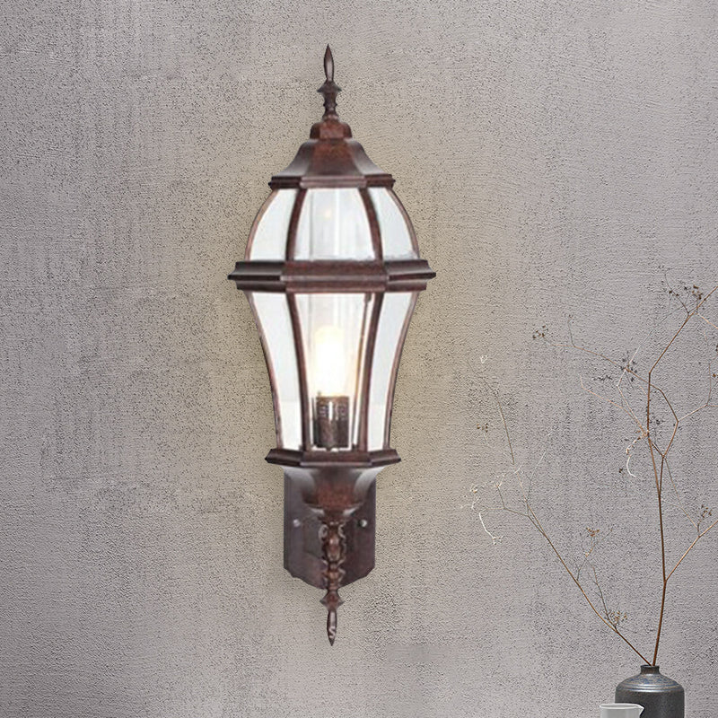 1-Light Urn Shaped Sconce Lighting Country Rust Clear Glass Wall Mounted Lamp Fixture Rust Clearhalo 'Wall Lamps & Sconces' 'Wall Lights' Lighting' 728933