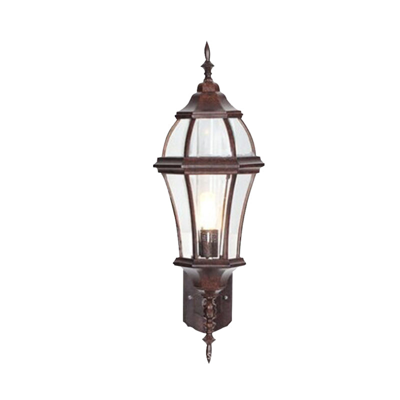 1-Light Urn Shaped Sconce Lighting Country Rust Clear Glass Wall Mounted Lamp Fixture Clearhalo 'Wall Lamps & Sconces' 'Wall Lights' Lighting' 728935