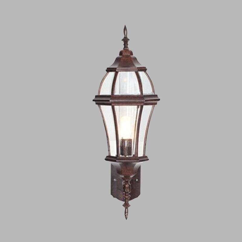 1-Light Urn Shaped Sconce Lighting Country Rust Clear Glass Wall Mounted Lamp Fixture Clearhalo 'Wall Lamps & Sconces' 'Wall Lights' Lighting' 728936