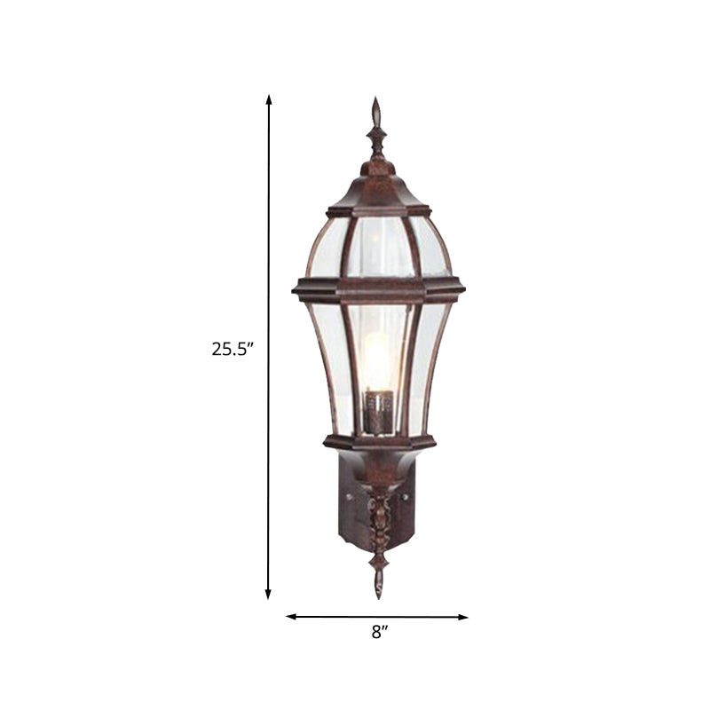 1-Light Urn Shaped Sconce Lighting Country Rust Clear Glass Wall Mounted Lamp Fixture Clearhalo 'Wall Lamps & Sconces' 'Wall Lights' Lighting' 728937