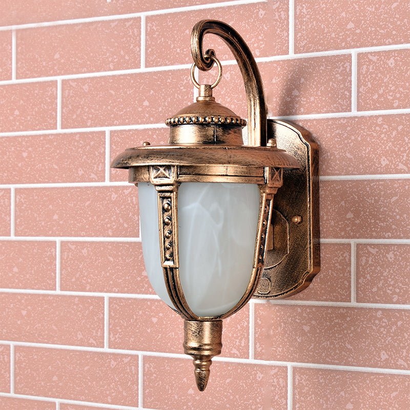 Brass Acorn Sconce Light Fixture Country Opal Frosted Glass 1-Light Courtyard Wall Lamp Fixture Brass Clearhalo 'Wall Lamps & Sconces' 'Wall Lights' Lighting' 728943