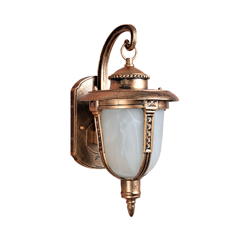 Brass Acorn Sconce Light Fixture Country Opal Frosted Glass 1-Light Courtyard Wall Lamp Fixture Clearhalo 'Wall Lamps & Sconces' 'Wall Lights' Lighting' 728945