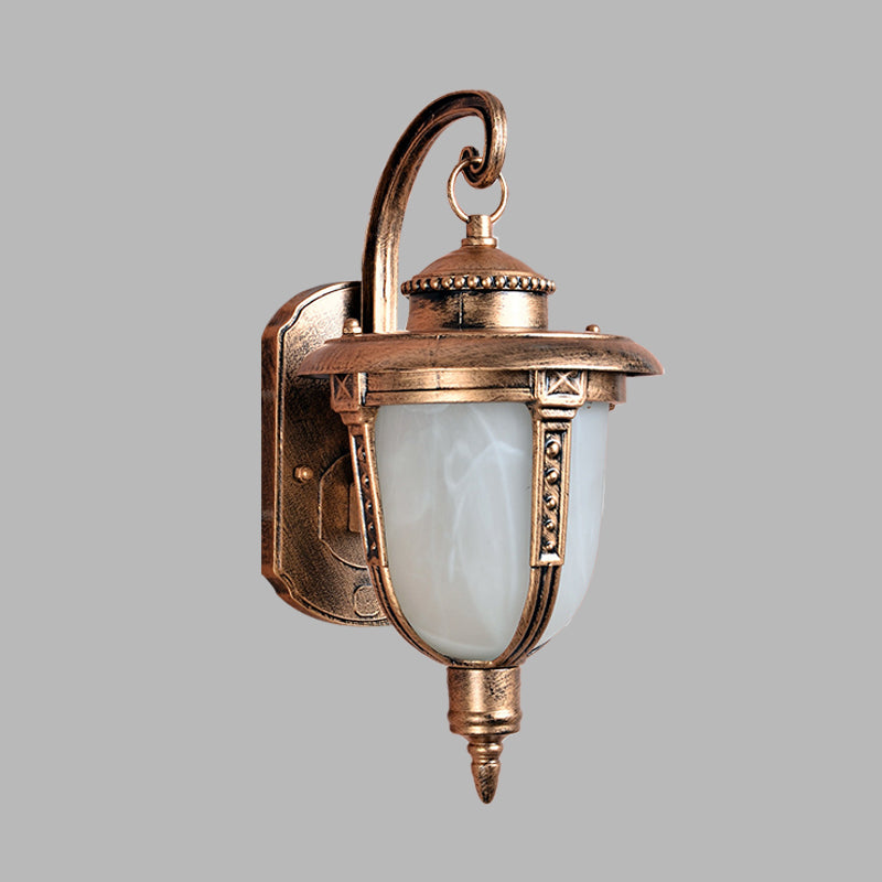 Brass Acorn Sconce Light Fixture Country Opal Frosted Glass 1-Light Courtyard Wall Lamp Fixture Clearhalo 'Wall Lamps & Sconces' 'Wall Lights' Lighting' 728946