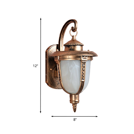 Brass Acorn Sconce Light Fixture Country Opal Frosted Glass 1-Light Courtyard Wall Lamp Fixture Clearhalo 'Wall Lamps & Sconces' 'Wall Lights' Lighting' 728947