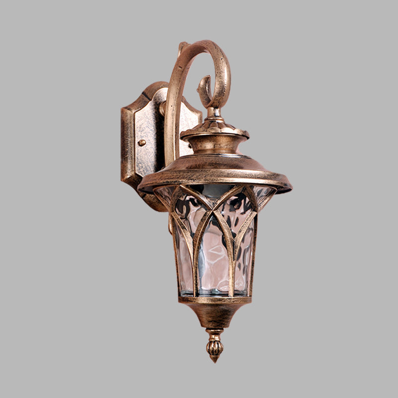 Rustic Urn Wall Sconce Light 1 Bulb Aluminum Wall Lamp Fixture in Brass with Water Glass Shade Clearhalo 'Wall Lamps & Sconces' 'Wall Lights' Lighting' 728951