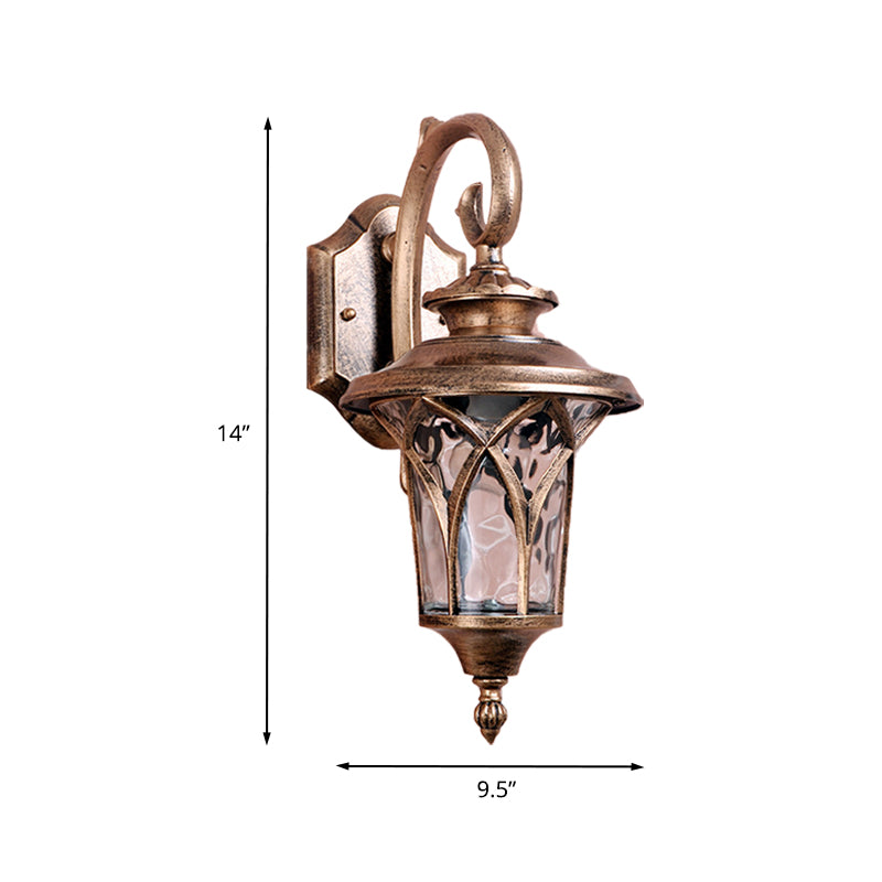 Rustic Urn Wall Sconce Light 1 Bulb Aluminum Wall Lamp Fixture in Brass with Water Glass Shade Clearhalo 'Wall Lamps & Sconces' 'Wall Lights' Lighting' 728952